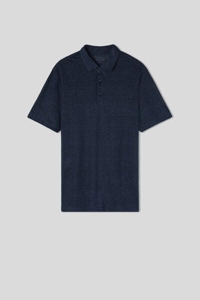 Blue Linen Polo Shirt, B601_585J, medium