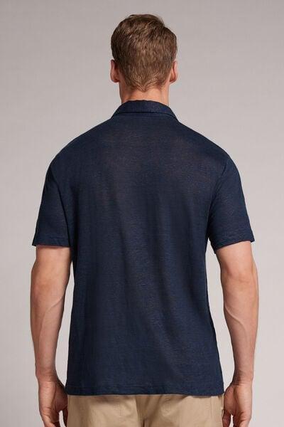 Blue Linen Polo Shirt, B601_585J, large image number 3