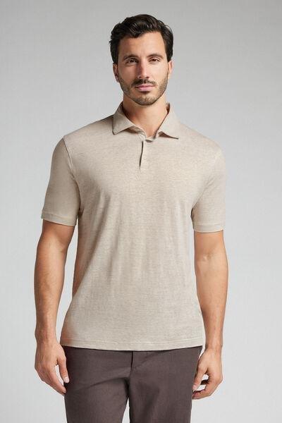 White Linen Polo Shirt, , large image number 1