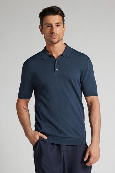 Navy Lightweight Viscose And Nylon Polo, B601_490J, large image number 1