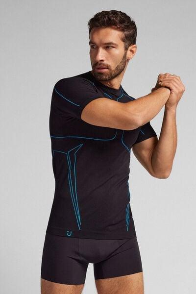 Black Short-Sleeved Technical Top, Black, medium
