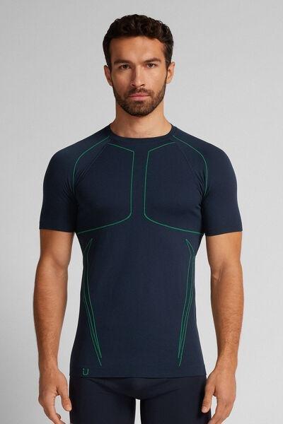 Blue Notte Short-Sleeved Technical Sports Top, Midnight Blue, large image number 0