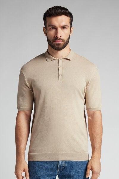 Beige Short-Sleeved Polo Shirt, , medium
