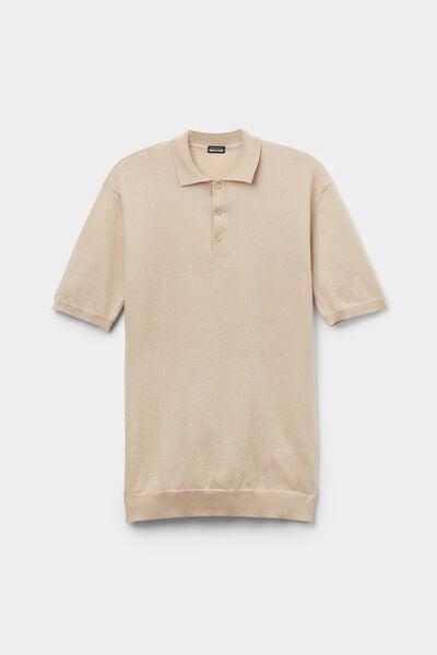 Beige Short-Sleeved Polo Shirt, , large image number 1