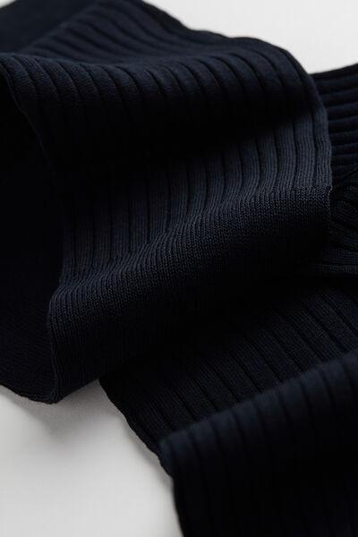 Blue Long Ribbed Lisle Socks, Blue, medium