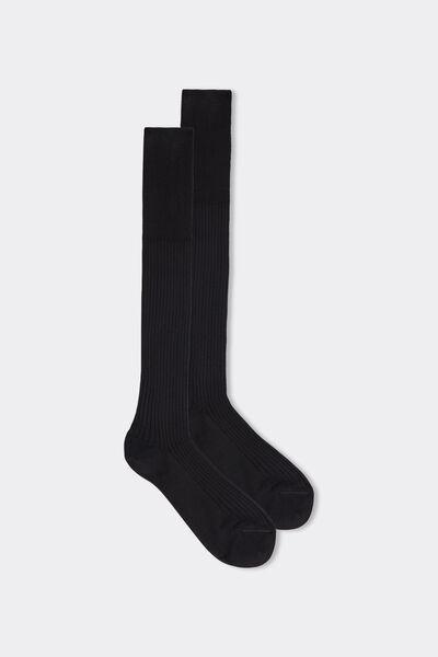 Grey Long Ribbed Lisle Socks, Charcoal Grey, medium