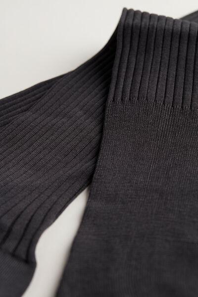 Grey Long Ribbed Lisle Socks, Charcoal Grey, large image number 1