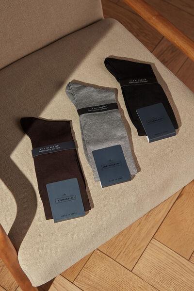 Brown Long Sateen Cotton Lisle Socks, , large image number 0
