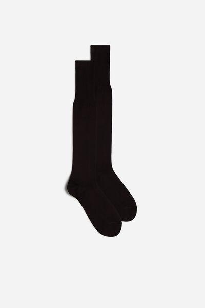 Brown Long Sateen Cotton Lisle Socks, , large image number 1