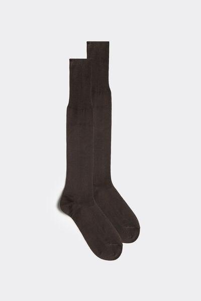 Brown Tall Sateen Egyptian Cotton Socks, Brown, medium