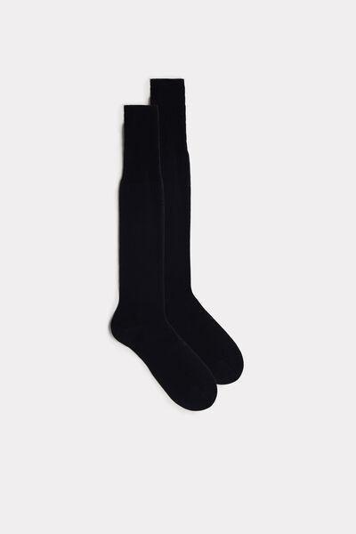 Blue Long Sateen Lisle Socks, Blue, medium