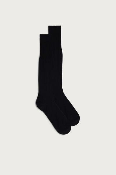 Black Long Sateen Lisle Socks, Black, medium