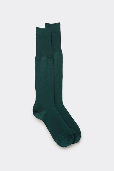 Green - 132J - Verde Scuro Long Sateen Cotton Lisle Socks, , medium