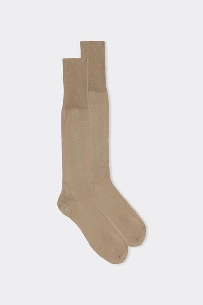 Beige Long Lisle Socks, Natural, large image number 0