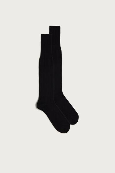 Black Long Socks In Cottonsilkcashmere Blend, , large image number 0