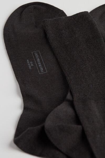 Grey Long Socks In Cottonsilkcashmere Blend, Charcoal Grey, large image number 2
