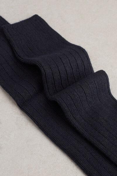 Blue Long Ribbed Cashmere And Wool Socks, , large image number 0