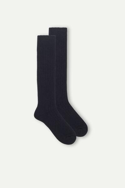 Blue Long Ribbed Cashmere And Wool Socks, , large image number 1