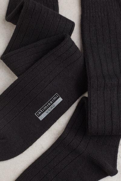 Black Long Ribbed Cashmere And Wool Socks, , large image number 0