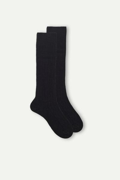 Black Long Ribbed Cashmere And Wool Socks, , large image number 1