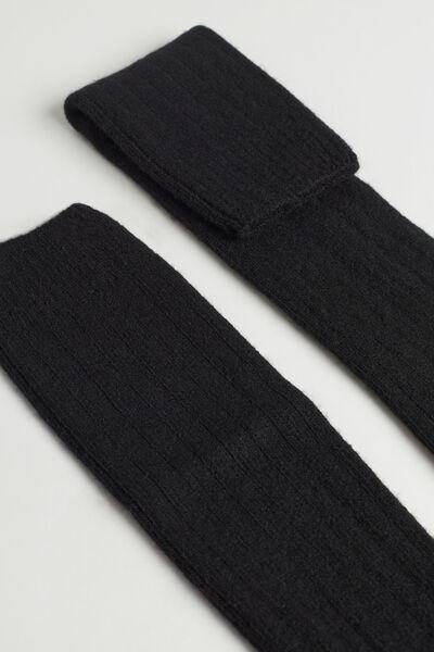 Black Long Ribbed Cashmere And Wool Socks, , large image number 2