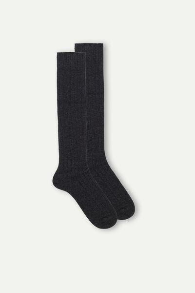 Grey Long Ribbed Cashmere And Wool Socks, , large image number 1