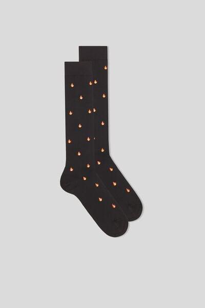Black Long Patterned Socks, B601_509J, large image number 0