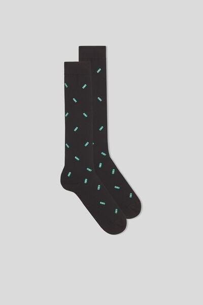 Black Long Patterned Socks, B601_527J, large image number 0