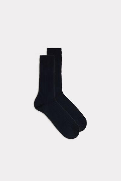 Blue Short Ribbed Lisle Socks, Blue, medium