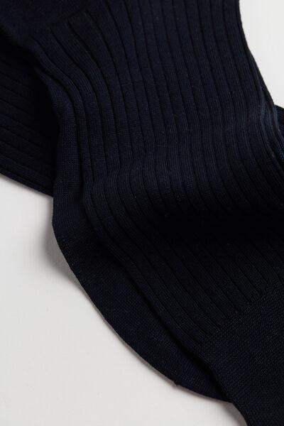 Blue Short Ribbed Lisle Socks, Blue, large image number 1