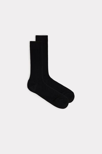 Black Short Ribbed Lisle Socks, Black, large image number 1