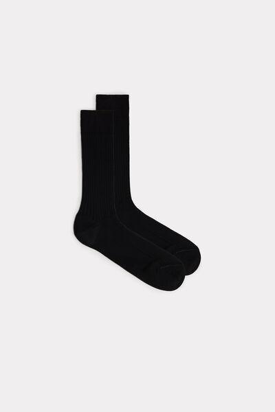 Intimissimi UOMO - Black Short Ribbed Cotton Lisle Socks