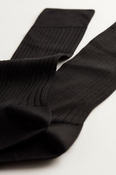 Black Short Ribbed Lisle Socks, Black, large image number 2