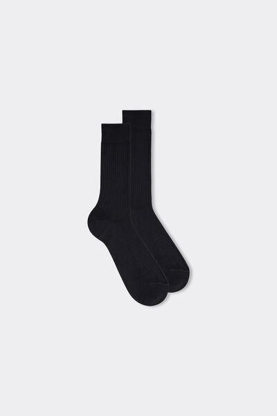 Grey Short Ribbed Lisle Socks, Charcoal Grey, medium