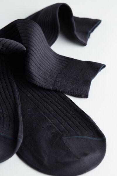 Grey Short Ribbed Lisle Socks, Charcoal Grey, large image number 1