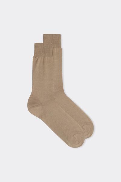 Brown Short Sateen Lisle Socks, Natural, medium