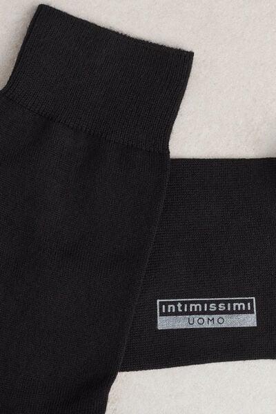 Black Short Warm Cotton Socks, Black, medium