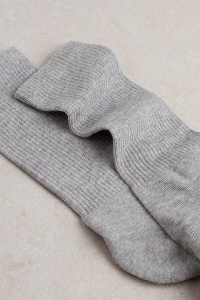 Grey Fleece Terry Cotton Short Socks, , medium