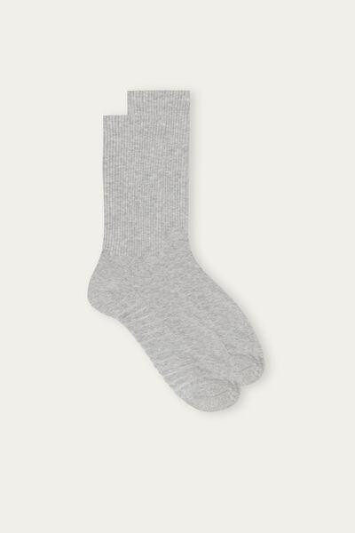 Grey Fleece Terry Cotton Short Socks, Grey Fleece, large image number 1