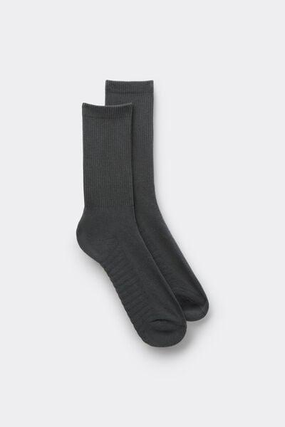 Grey Short Terry Cotton Socks, B601_4712, large image number 1