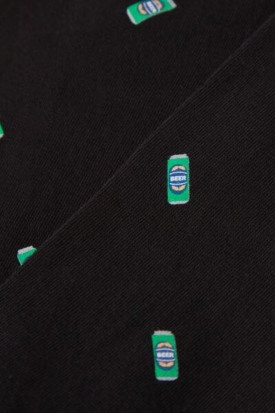 Black - 527J - Nero Stampa Lattine Di Birra Short Patterned Cotton Socks, B601_527J, large image number 1