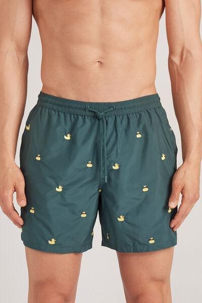 Green Embroidered Swim Trunks, , large image number 0