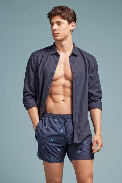 Navy Embroidered Swim Trunks, , large image number 1