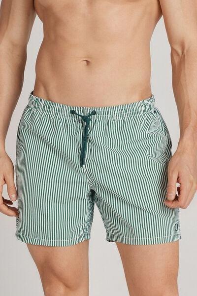 Green - 630J - Stampa Riga Bianco Verde Scuro Green Striped Swim Trunks, , large image number 0
