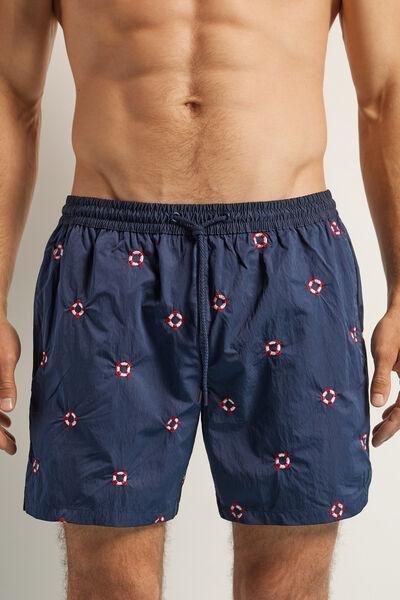 Navy Embroidered Swim Shorts, , large image number 0