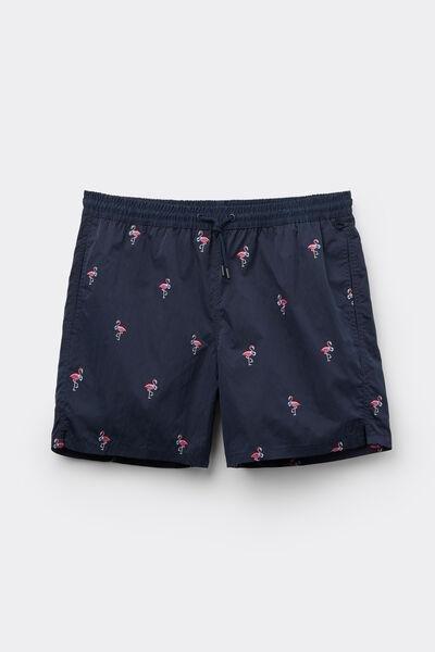 Navy Flamingo-Embroidered Swim Shorts, , large image number 2