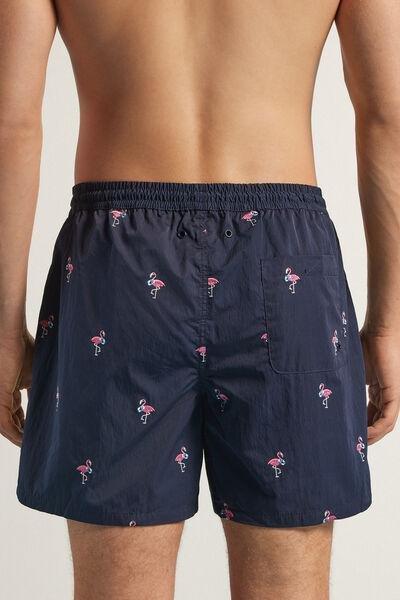Navy Flamingo-Embroidered Swim Shorts, , large image number 3