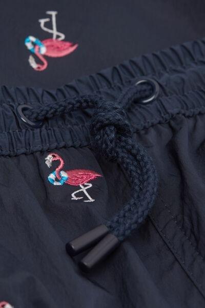 Navy Flamingo-Embroidered Swim Shorts, , large image number 4