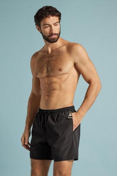 Black Mid-Length Solid-Colour Swim Trunks, Black, large image number 1