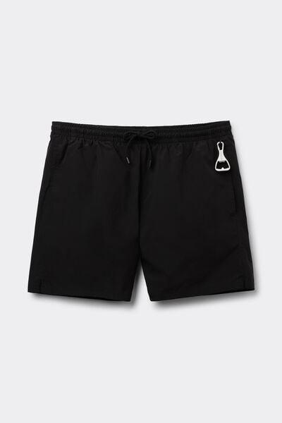 Black Mid-Length Solid-Colour Swim Trunks, Black, large image number 2